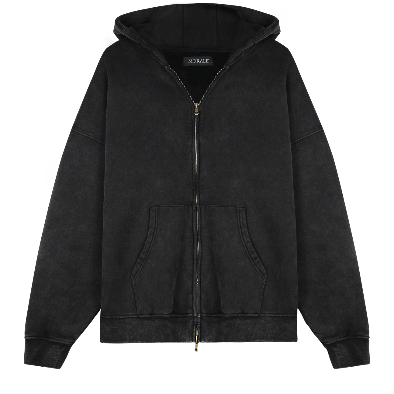 BLACK VINTAGE WASHED ZIP-UP HOODIE – MORALE