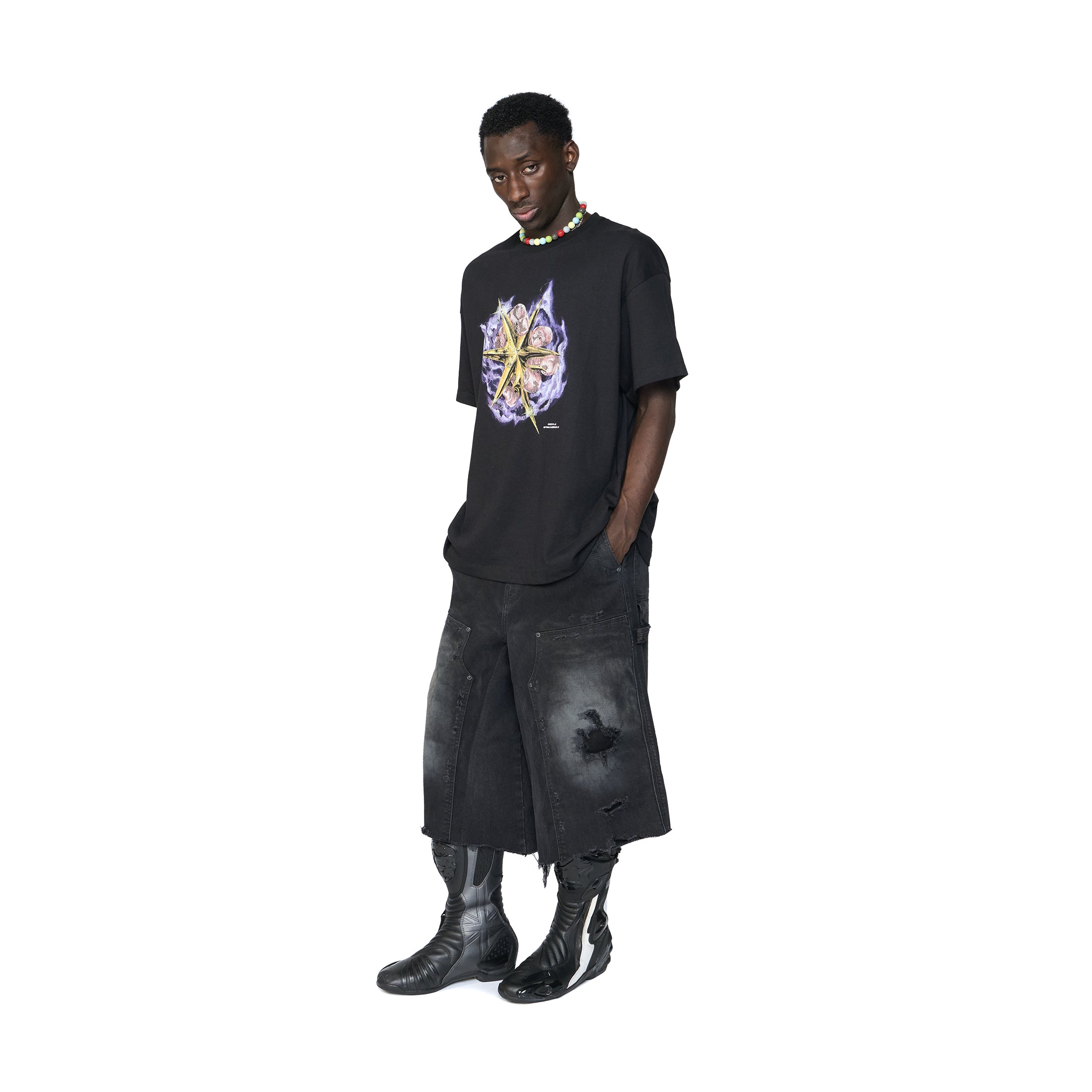 REWORKED BLACK 3/4 DOUBLE KNEE PANTS