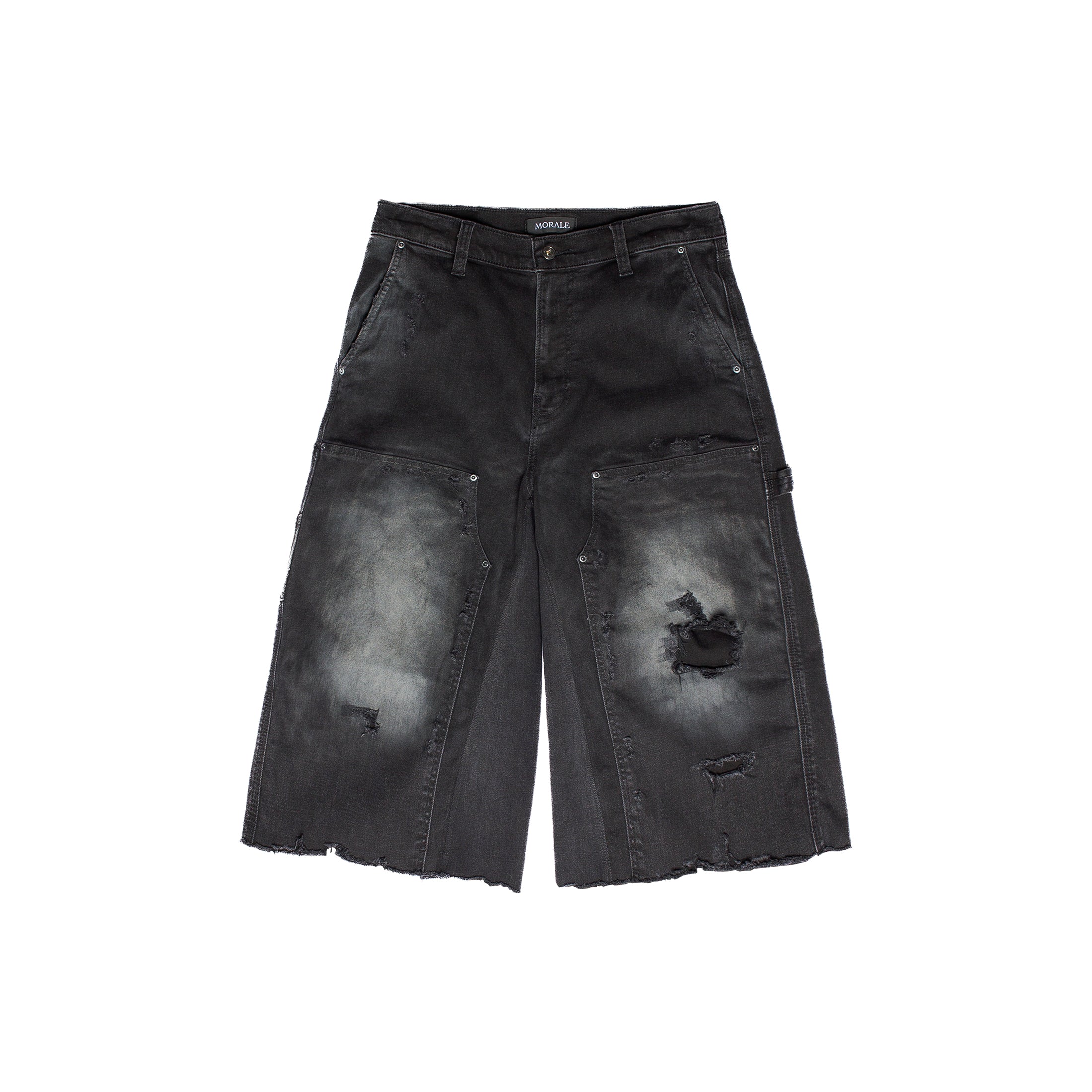 REWORKED BLACK 3/4 DOUBLE KNEE PANTS