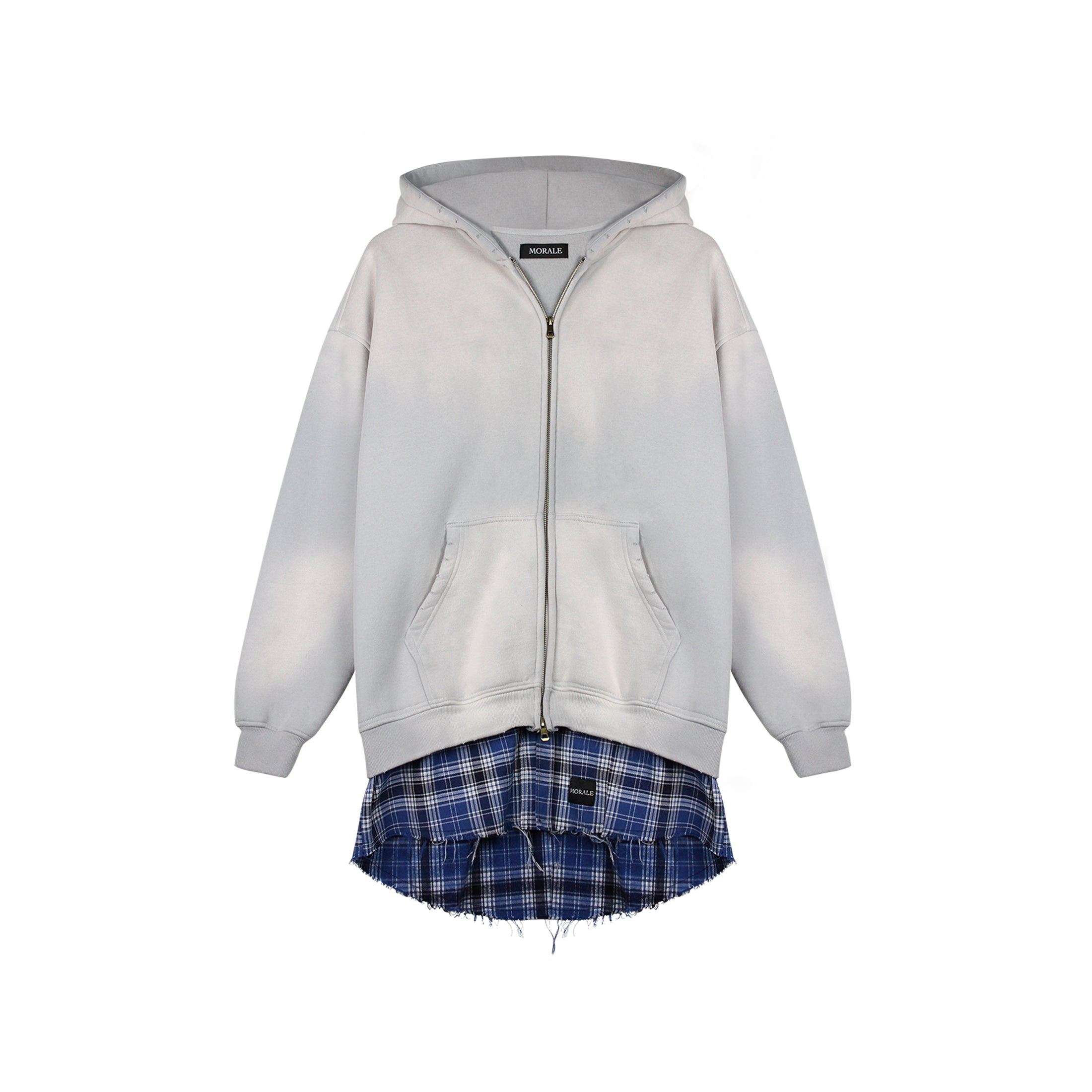 GREY LAYERED ZIP-UP HOODIE