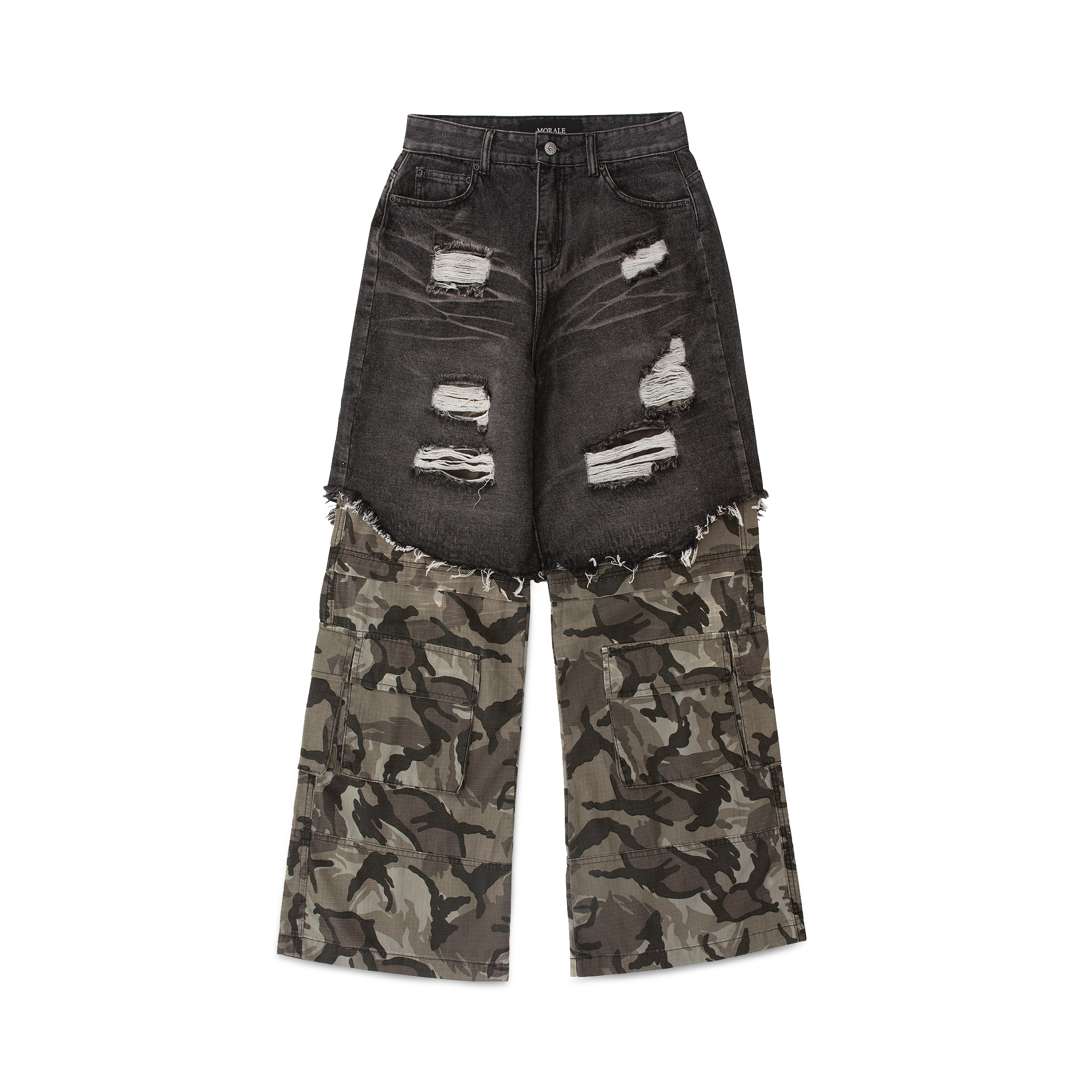 BLACK CAMO DOUBLE LAYERED BAGGY PANTS