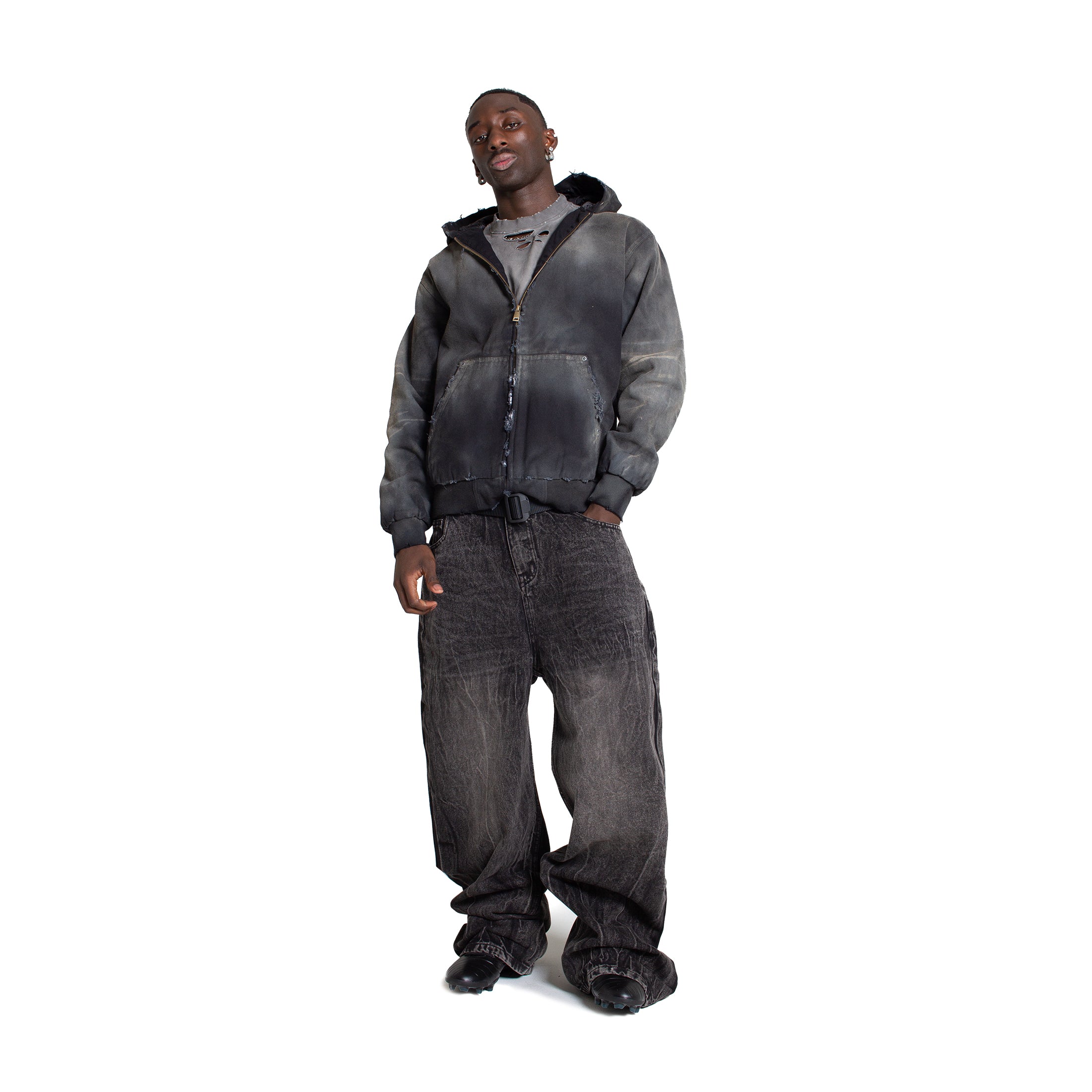 MUD WASHED BLACK CANVAS WORK JACKET
