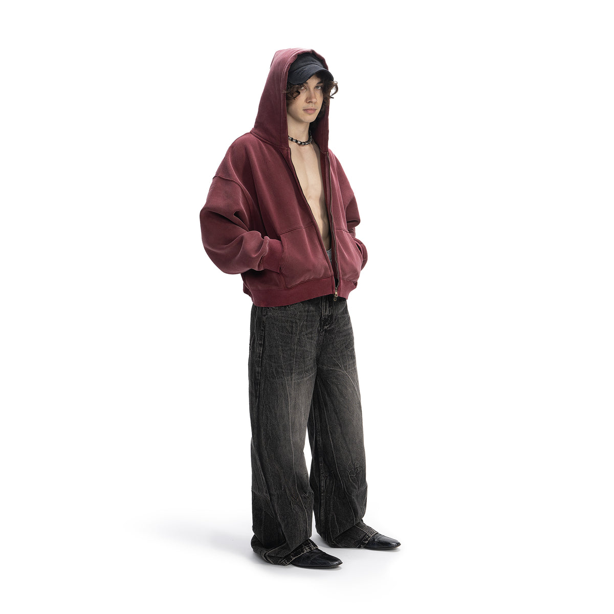 RED SAPPHIRE CROPPED ZIP-UP HOODIE