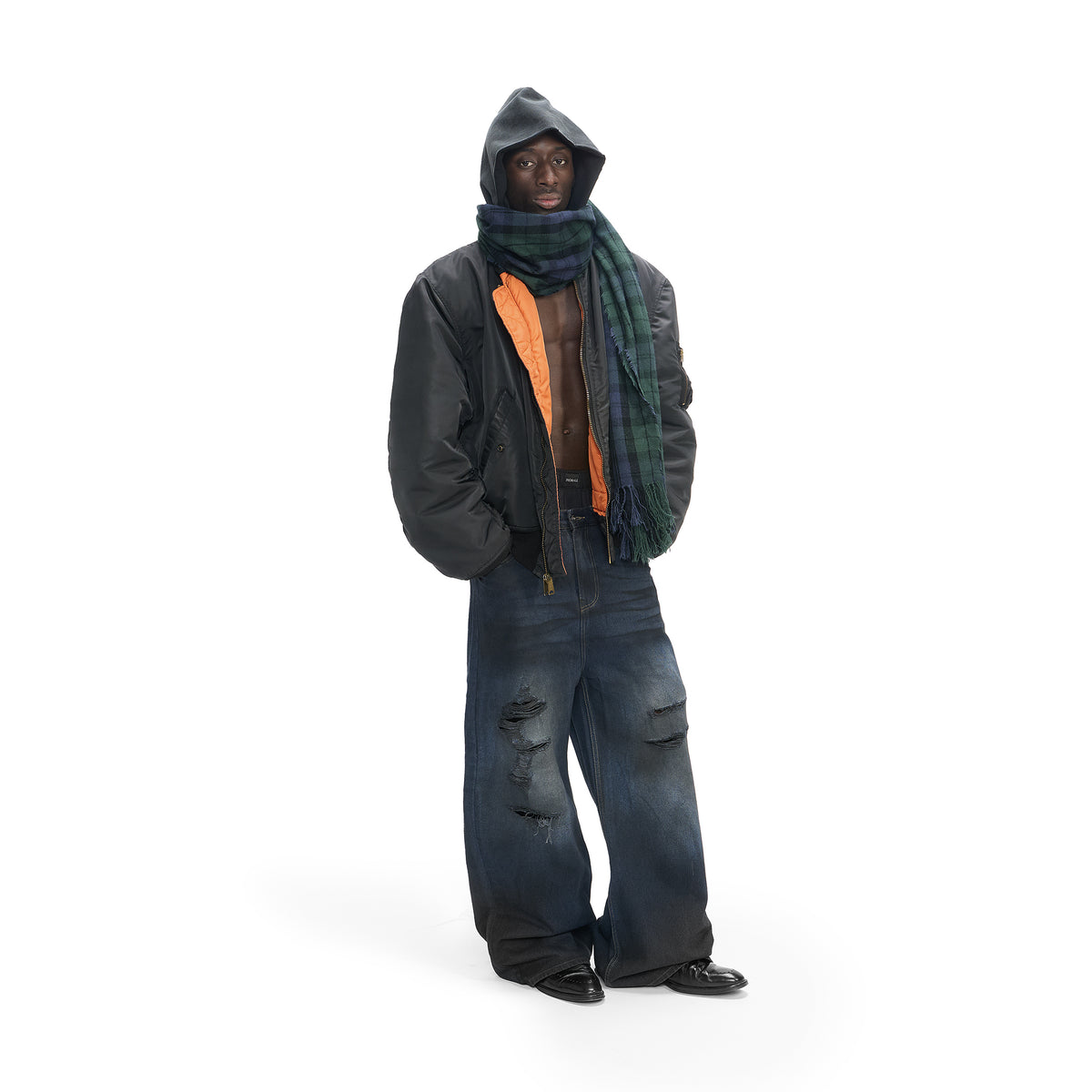 TROMPE L'OEIL HOODED BOMBER JACKET