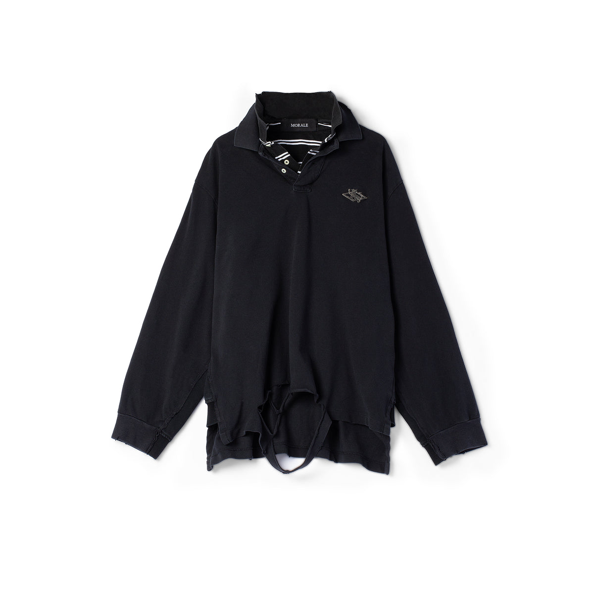 BLACK DECONSTRUCTED LONG SLEEVE POLO