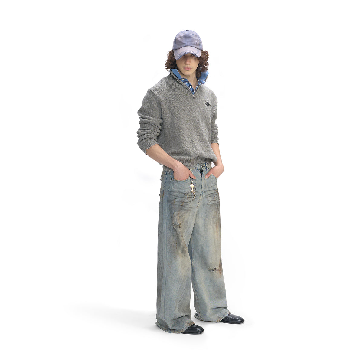 RECONSTRUCTED QUARTER ZIP SWEATER