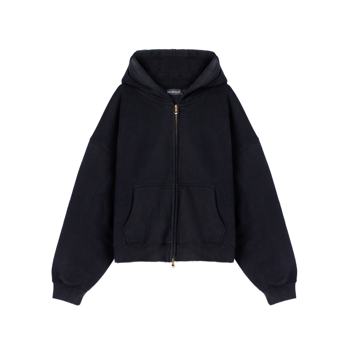 BLACK CROPPED ZIP-UP HOODIE