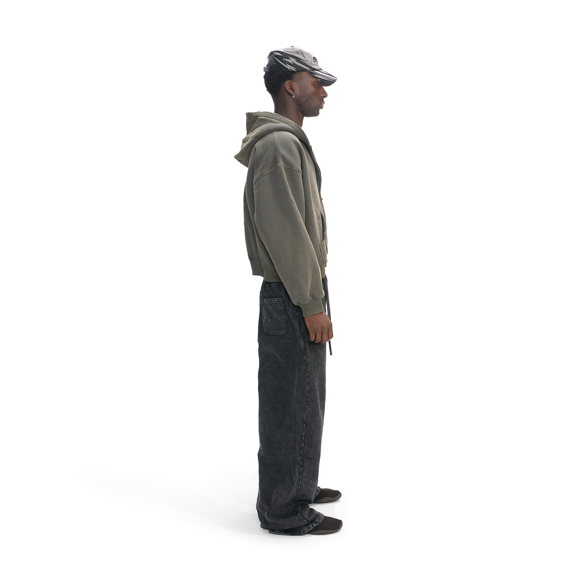 DARK MOSS CROPPED ZIP-UP HOODIE