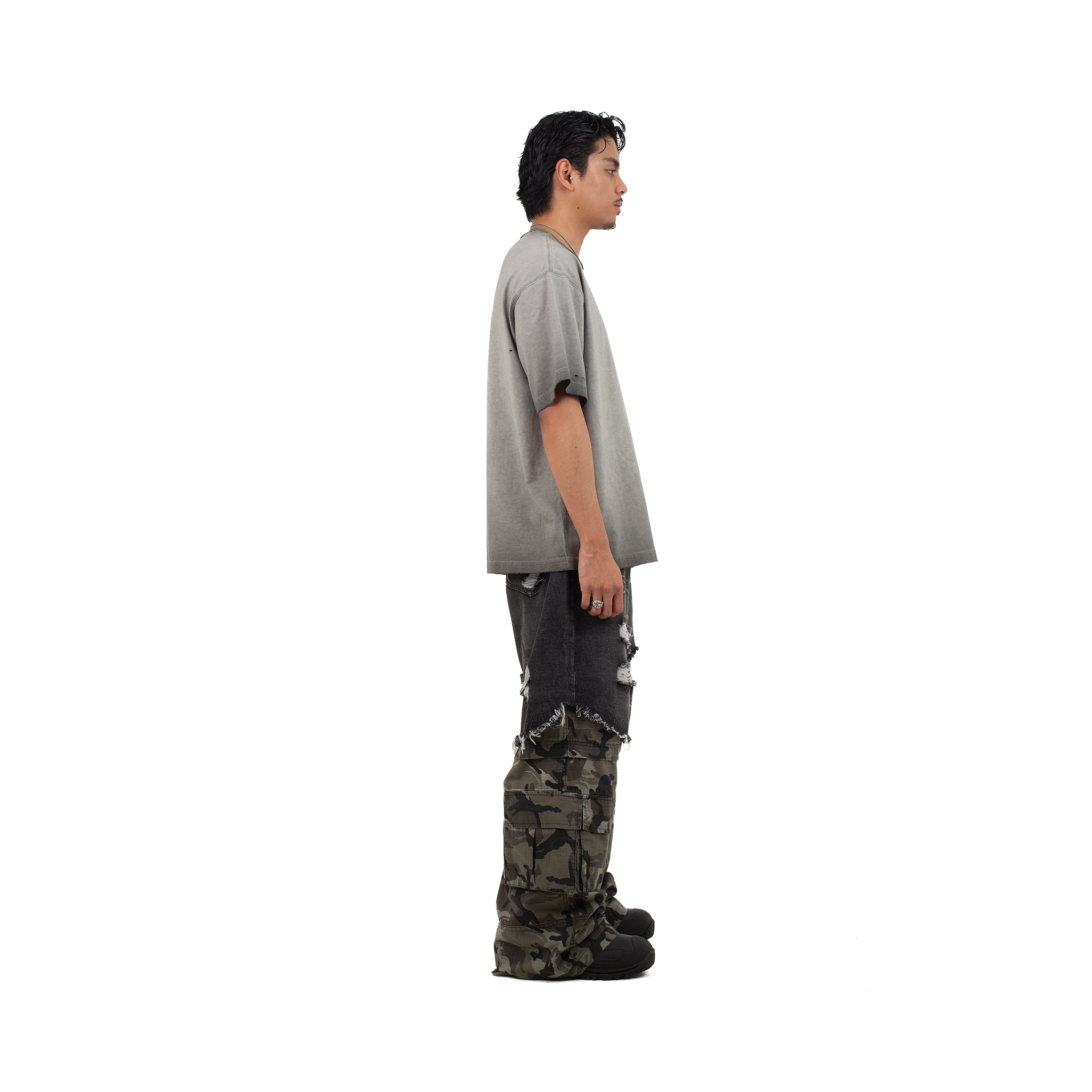 DARK GREY UNEVEN WASHED TEE